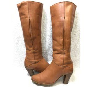 FRYE Brown Leather Slip On Tall Boots, 6 M